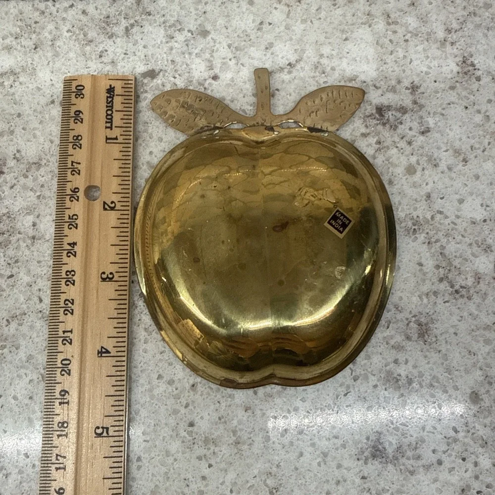 Vintage Brass Apple Fruit Trinket Tray Dish Farmhouse Cottagecore Detailed